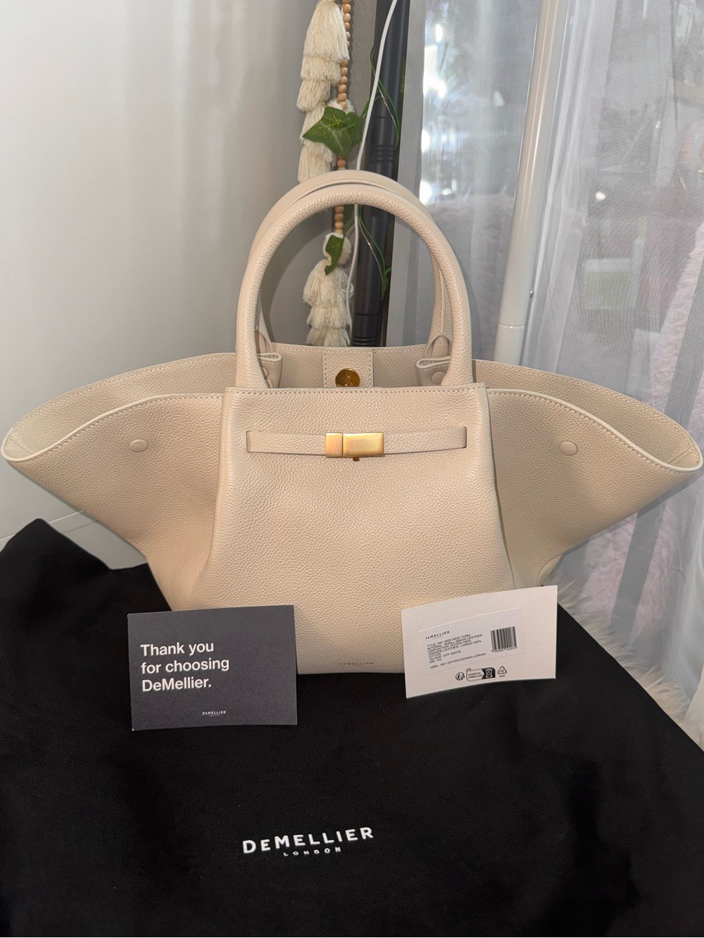 NWT DeMellier Midi New York Leather Tote Off White Cream + Crossbody Strap